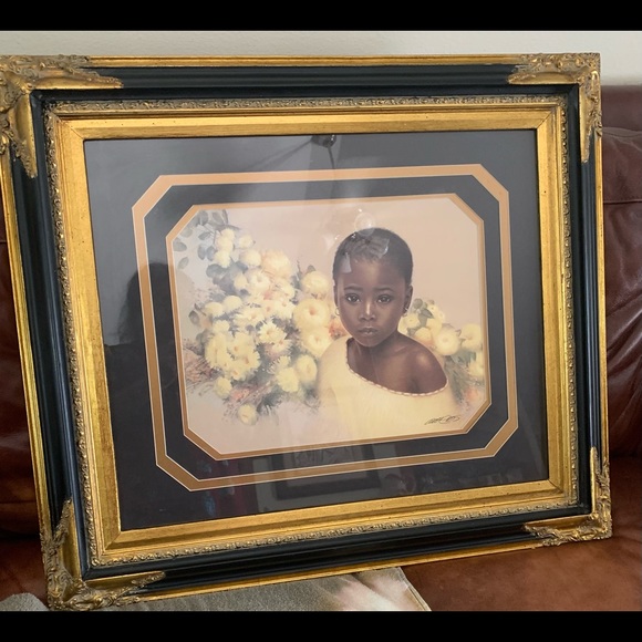 Other - Little Flower Art signed Carl Owens. In an Elegant Gold & Black Glass frame